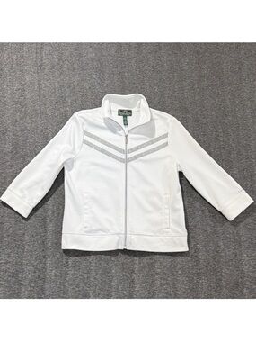 Ralph Lauren White Zip-Up Jacket with Silver Chevron Stripes